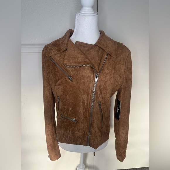 Lulu's Brown faux suede with Asymmetrical Zipper jacket size XL new with tag - Picture 4 of 12
